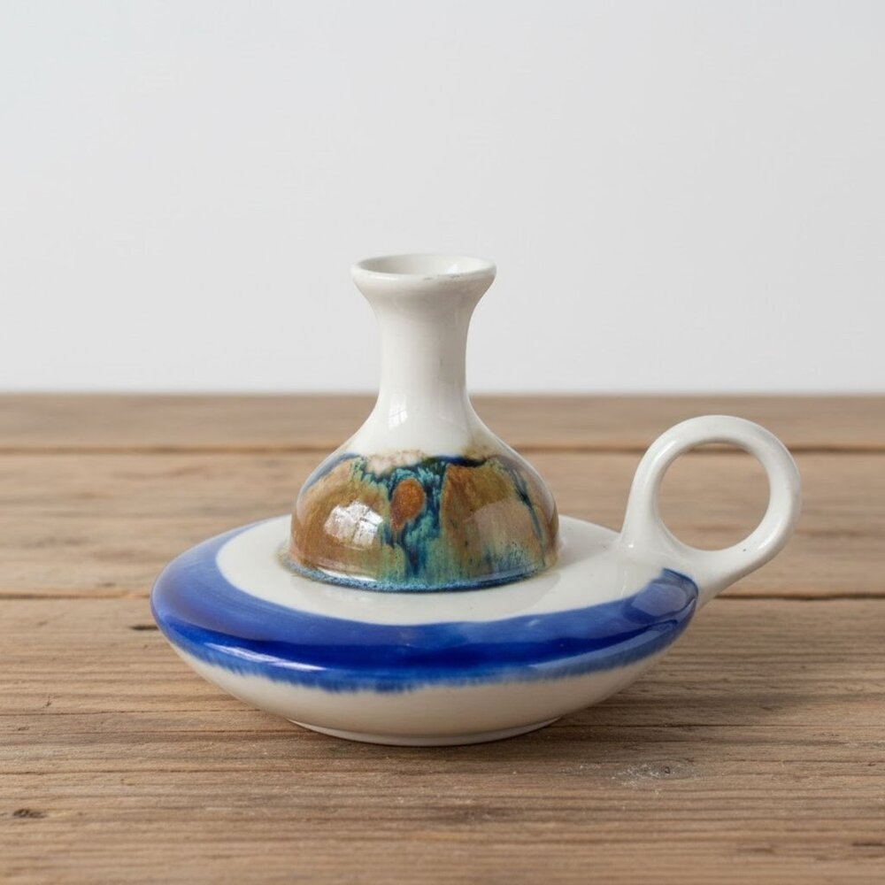 Vintage Art Pottery Kravec Studios Naples Florida Oil Lamp Candle Holder Glazed